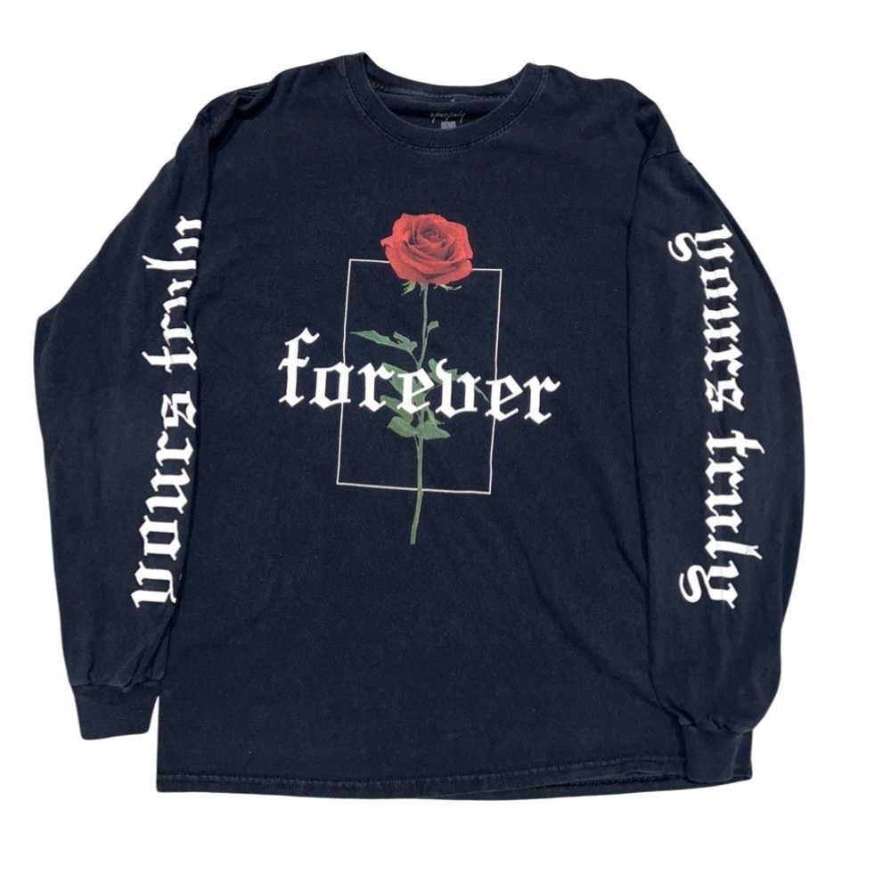 Yours Truly Rose Black Long Sleeve Tee Size Large